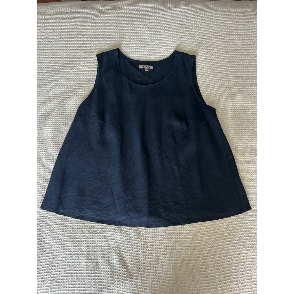Flax 100% Linen Sleeveless Tank Top Boxy Size 1X Navy Blue - Picture 3 of 6